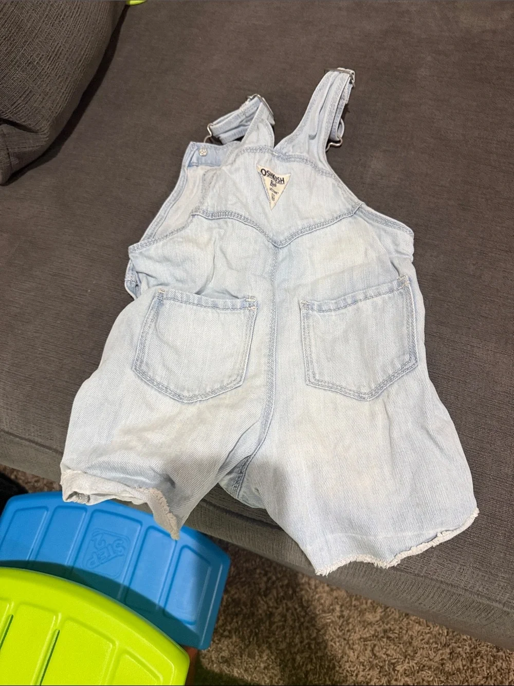 OshKosh B'gosh Light Blue Denim Shortall Overalls with Cherry Accent 18-24 month